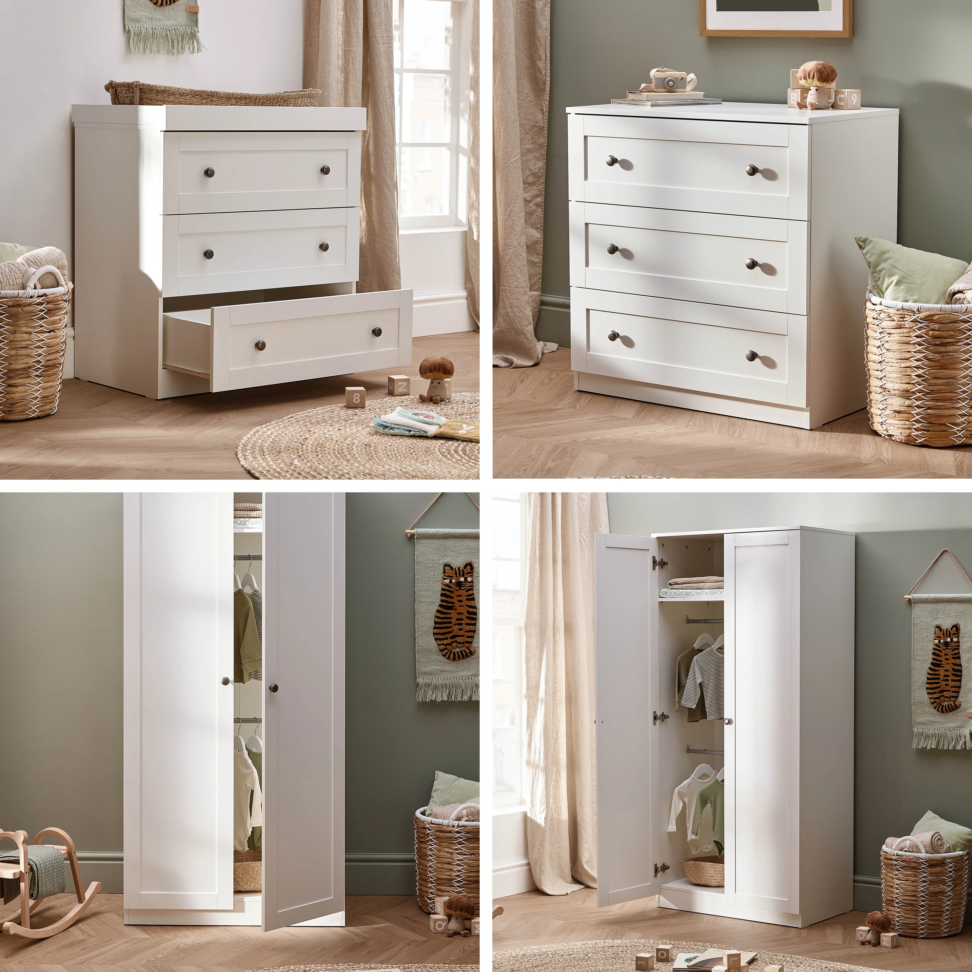 Bromley White 3 Piece Nursery Set with Convertible Cot to Toddler Bed, Dresser & Wardrobe - Image 7