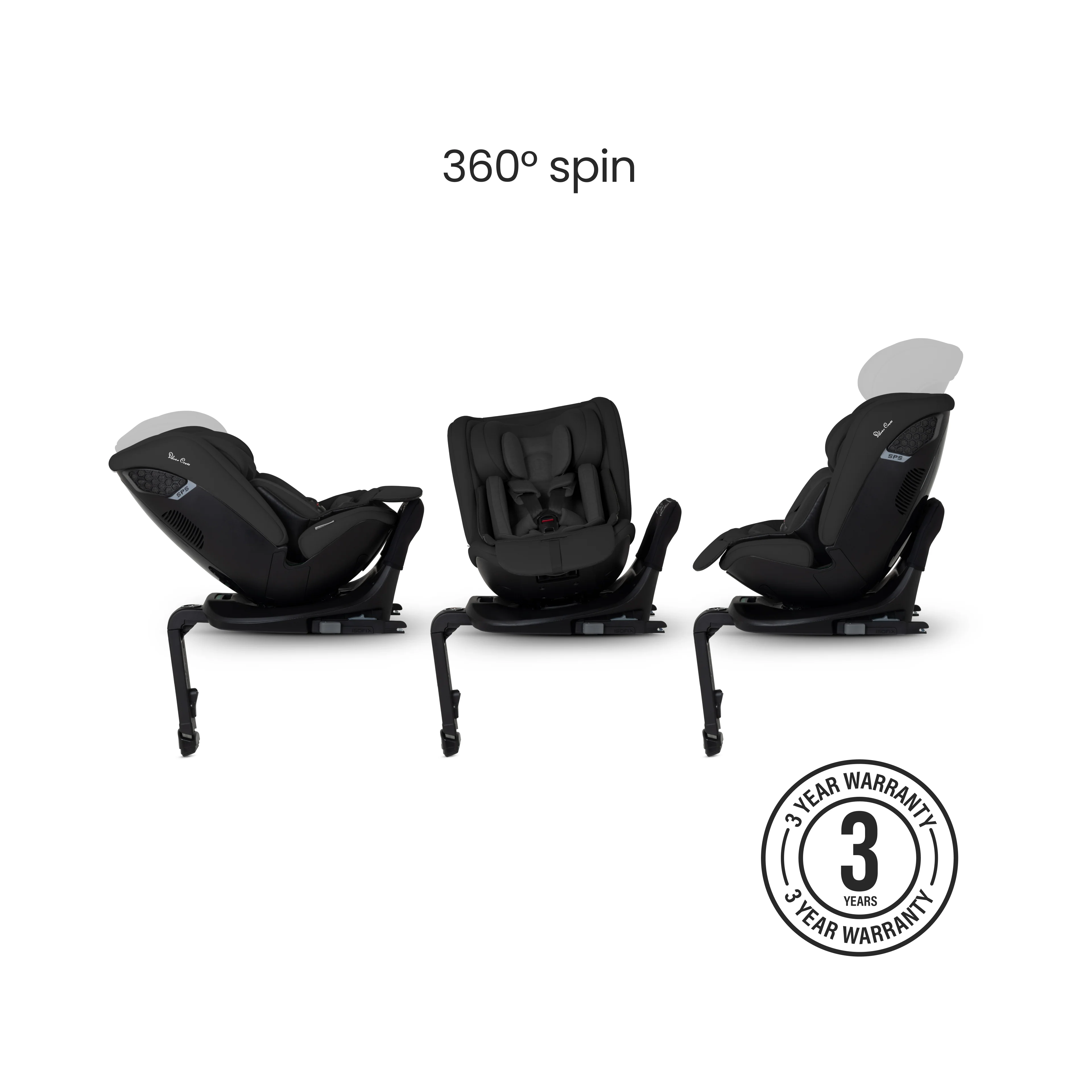 Motion 3 All Size 360 Rotating Car Seat Iconic Black - Image 3